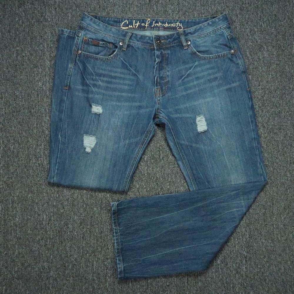 Cult Of Individuality Jeans Mens 38x34 Blue Hagen Straight Leg Distressed